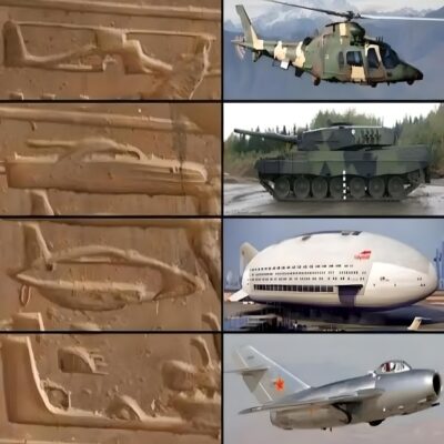 Hieroglyphs similar to helicopter, tank and airplane models from the Ancient Egyptian period