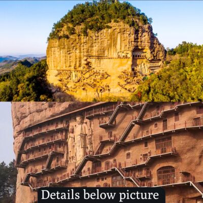 The Maijishan Grottoes, carved into Maiji Mountain in China from the 4th to 19th centuries, boast 194 caves housing 7,200 Buddhist sculptures and vibrant murals