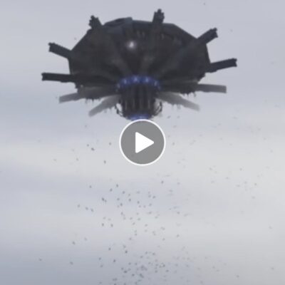 A UFO manipulates a flock of birds to appear in the sky above Canada