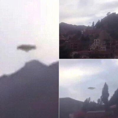 Unbelievable footage captured of a giant flying saucer hovering over town before disappearing into thin air!